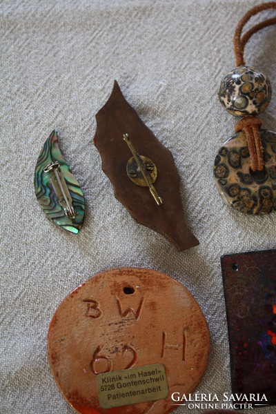 Ceramic, fire enamel pendants, tree leaf brooches - beautiful, flawless