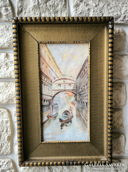 Venice watercolor painting, landscape with a gondola, Jenő Koskol. Video too!