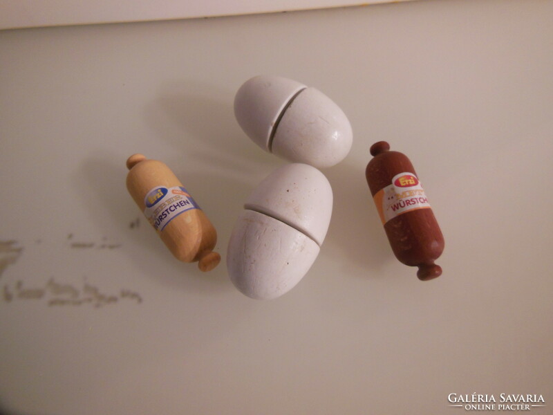 Toy - 4 pcs - wood - egg - 5.5 x 3.5 cm - salami - 6 x 2 cm - German - flawless