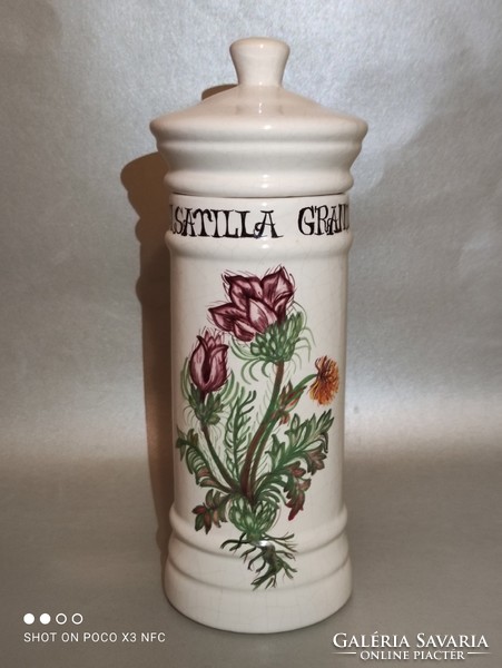 Ceramic apothecary pharmacy jar pulsatilla grandis floral pattern marked medical device