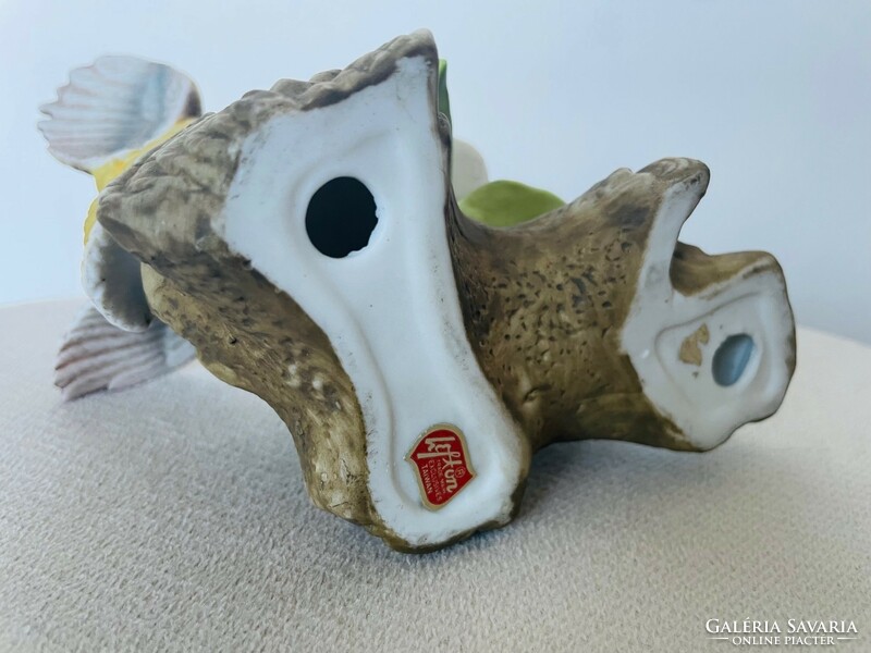Vintage Lefton Taiwan-i porcelán figura-Kanári virágzó faágon