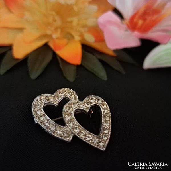 Silver-plated zircon stone brooch 3.5 cm