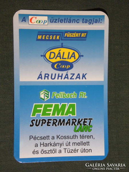 Kártyanaptár, Coop üzletlánc Pécs, Dália áruház, FEMA supermarket ,1998, (6)
