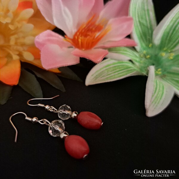 Coral and crystal earrings 4 cm