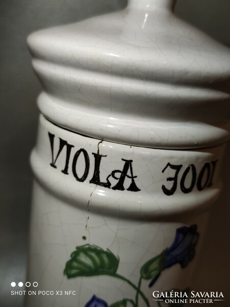 Kerámia patika tégely edény Viola Jool virágmintás jelzett