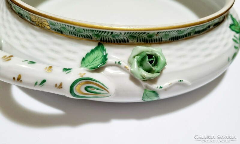 Eredeti Herendi porcelán zöld apponyi mintás tál