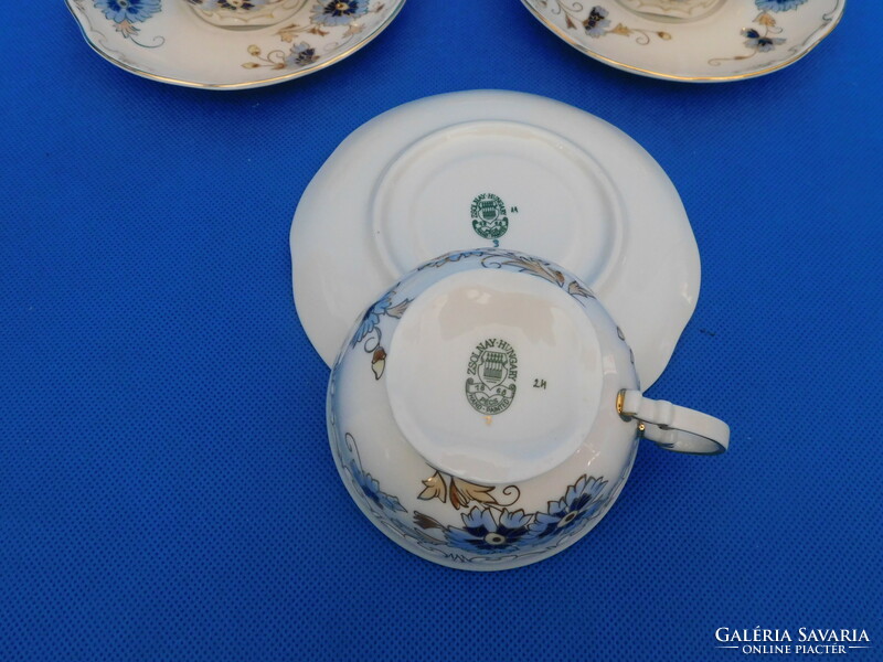 Zsolnay set of 6 teacups with cornflower pattern