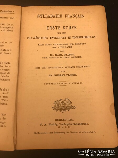 The book Kurzer lehrgang der französischen sprache. Berlin 1920 edition.