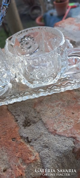 Polished glass sugar bowl with milk pouring tray