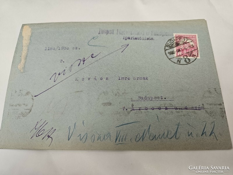 Letterhead from 1930 returned to Budapest with unknown address