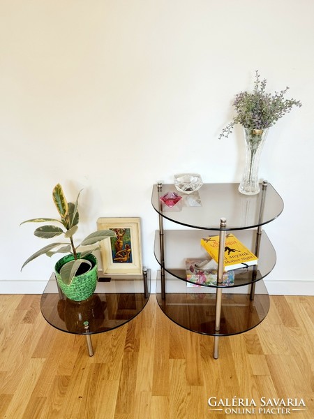 Pair of vintage variable glass shelves, nightstand, storage