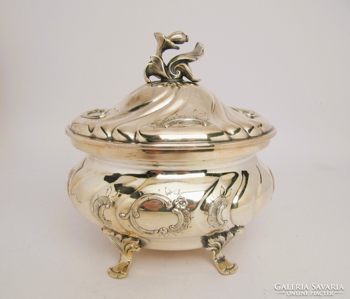 Very beautiful, antique, silver neo-rococo sugar bowl, c.1900