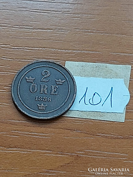 Sweden 2 öre 1886 bronze, ii. Oscar 101.