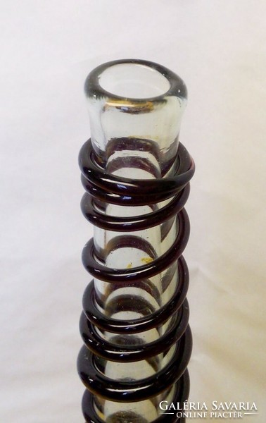 Antik huta fütyülős pálinkás palack, horpasztott oldalú igényesen megmunkált darab