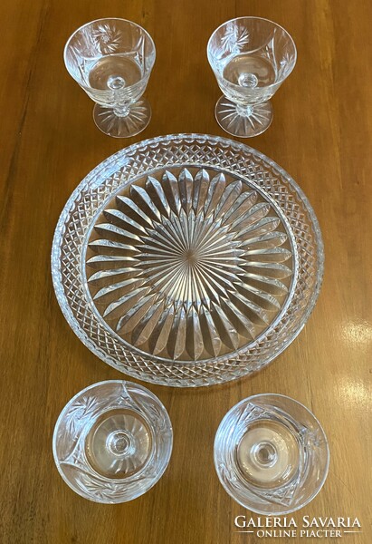 4 pcs cut crystal martini glass with base and cast round tray
