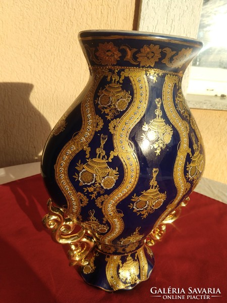 Gold-brocaded, cobalt blue, Alt Vienna style large vase, 30 cm, completely intact, no minimum price