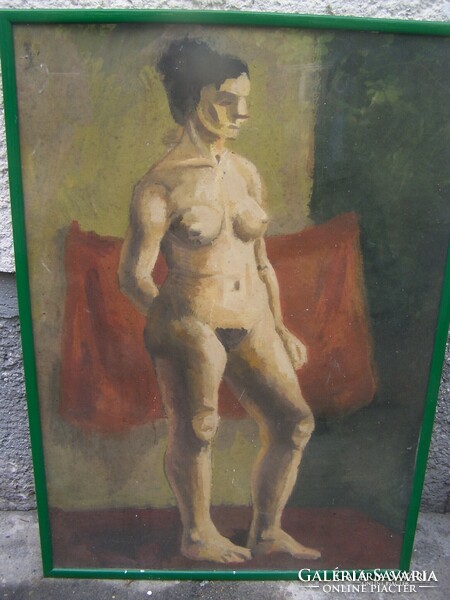 Hungarian painter (Ference Klein?) Xx: first half of the century: cubist nude oil, cardboard 68 x 47 cm glazed