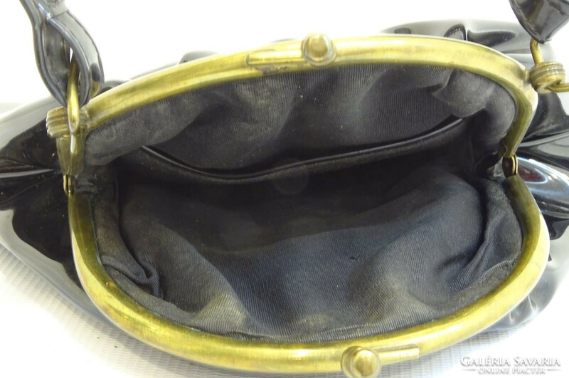 0H489 old black women's bag patent leather bag