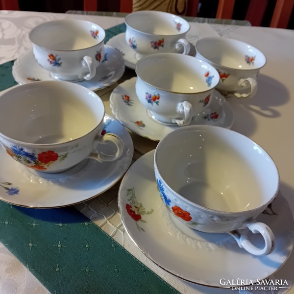 6 antique German teacups, 5 saucers