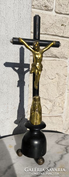 Antique Biedermeier homemade crucifix table cross 1800s sheet gilded
