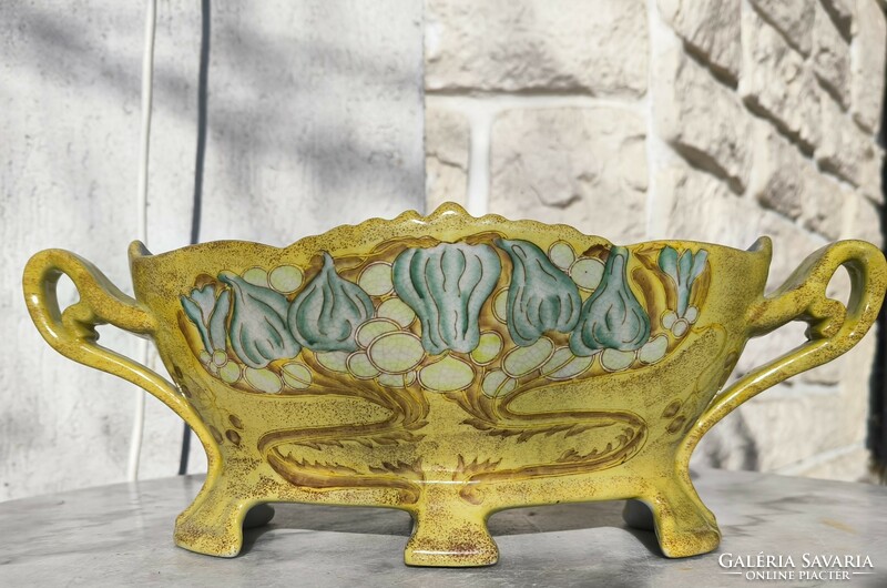 Asztalközép kínàló Porcelán jelzett Szecessziós stílusban viràg mintákkal, Kaspó virágtartó,