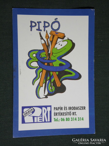 Kártyanaptár, Dráva Piért papír irodaszer értékesítő Rt., grafikai rajzos, reklám figura,1998, (6)