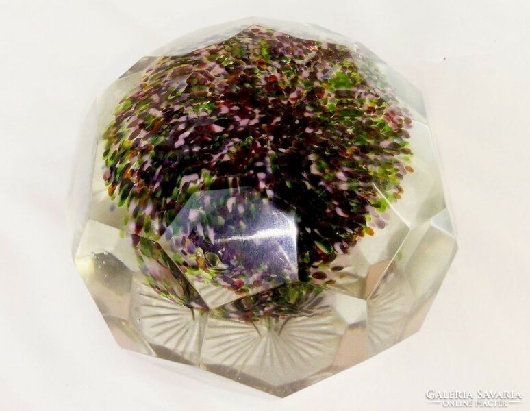 Old hand-polished large desk paperweight with lavender bush. End of the 19th century