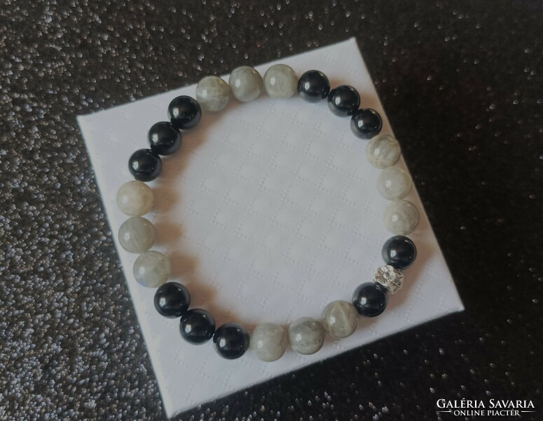 Onyx labradorite mineral bracelet