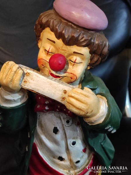 Retro, rare hard plastic, harmonica, clown figure - 34 cm