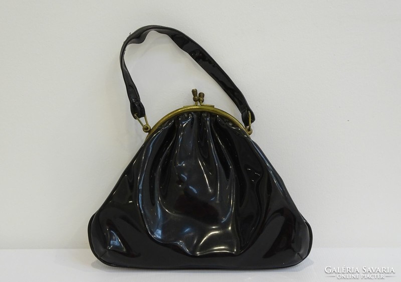 0H489 old black women's bag patent leather bag