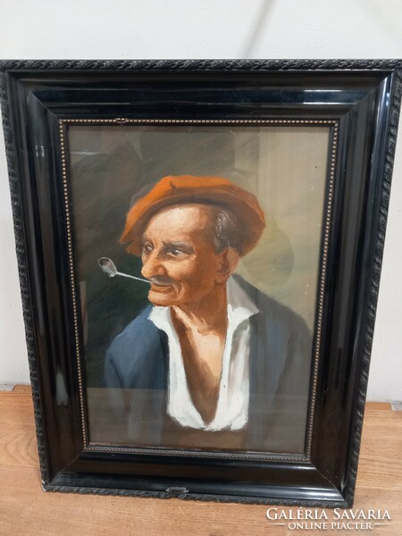 Jakubetz j. – Man playing a pipe 34.5 X 24.5, Oil - wood fiber