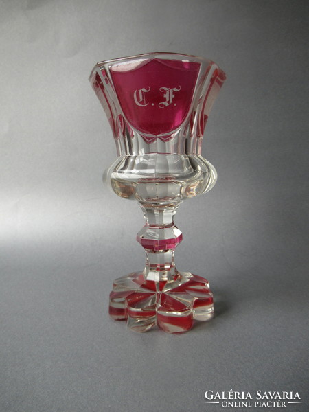 Pácolt, csiszolt, antik biedermeier pohár (16 cm)