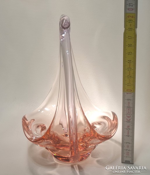 Cseh rózsaszín üvegkínáló, asztalközép (2936)