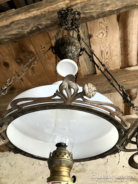 Szecessziós Majolika Lüszter lámpa - Mennyezeti Lámpa - Csillár - Petróleum lámpa