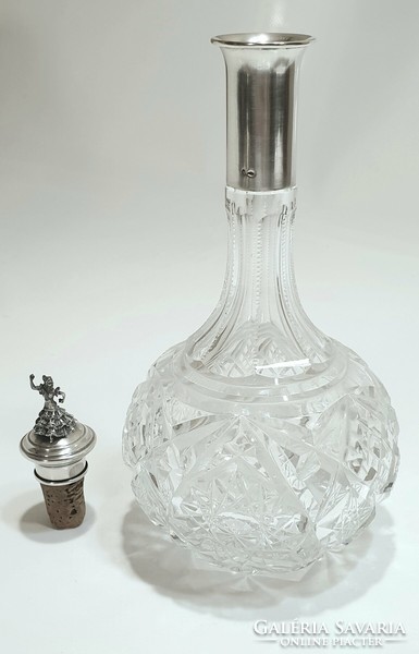 Liqueur glass with decorative silver fittings, pourer