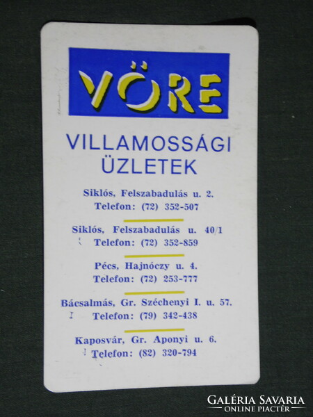 Card calendar, vöre electricity stores, skilós, Pécs, Bácsalmás, Kaposvár, 1998, (6)