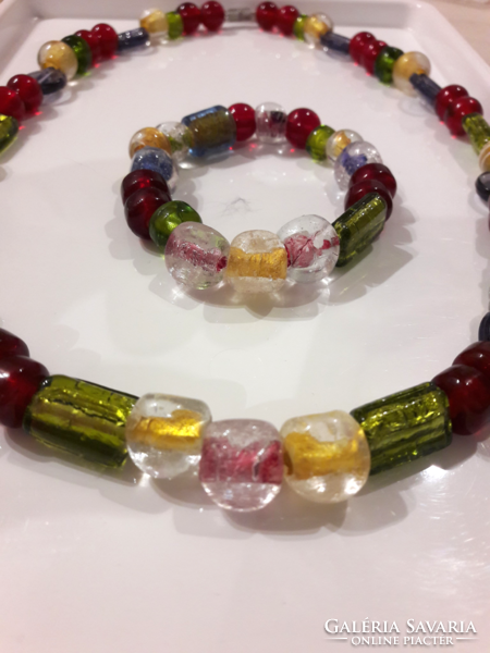 Colored glass necklace + bracelet set