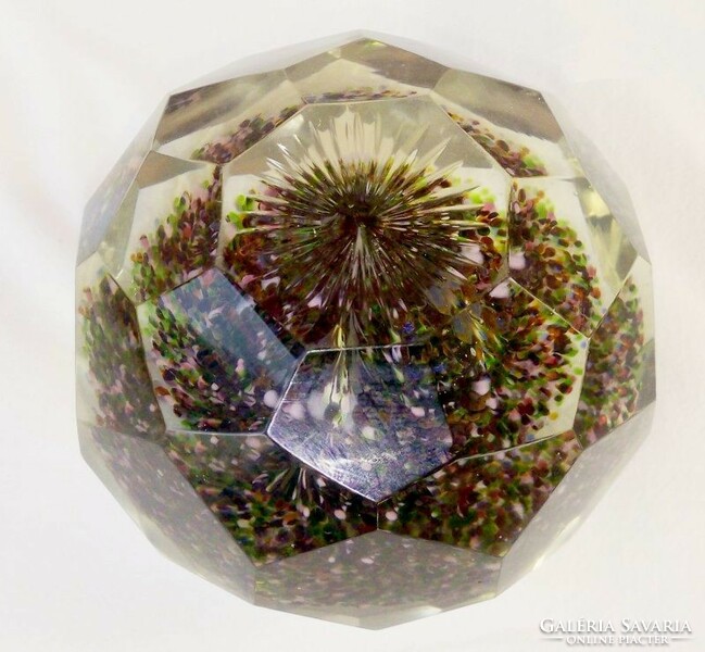 Old hand-polished large desk paperweight with lavender bush. End of the 19th century