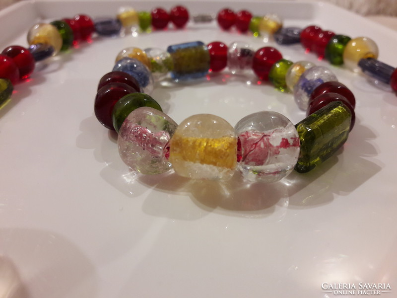 Colored glass necklace + bracelet set