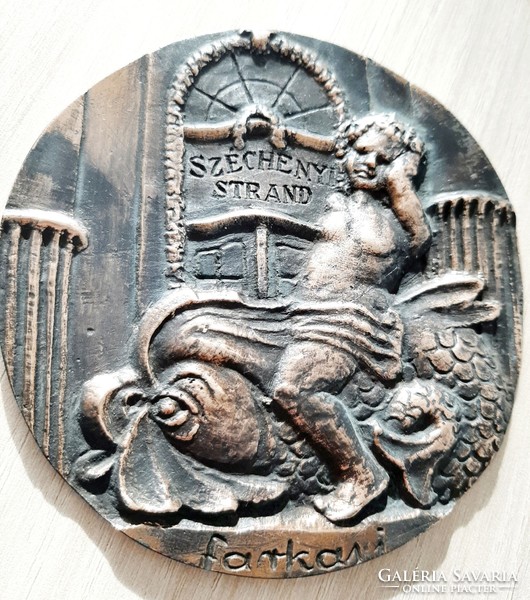 István Farkas /signó/ Széchenyi beach bronze plaque 9.2 cm diameter