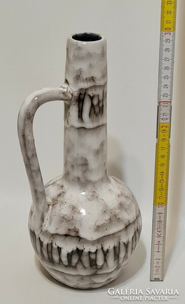 Large ceramic vase from Hódmezővásárhely, line design, black, gray glaze, handle (2945)