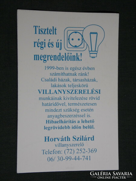 Kártyanaptár, Horváth Szilárd villanyszerelő, Pécs, 1999, (6)
