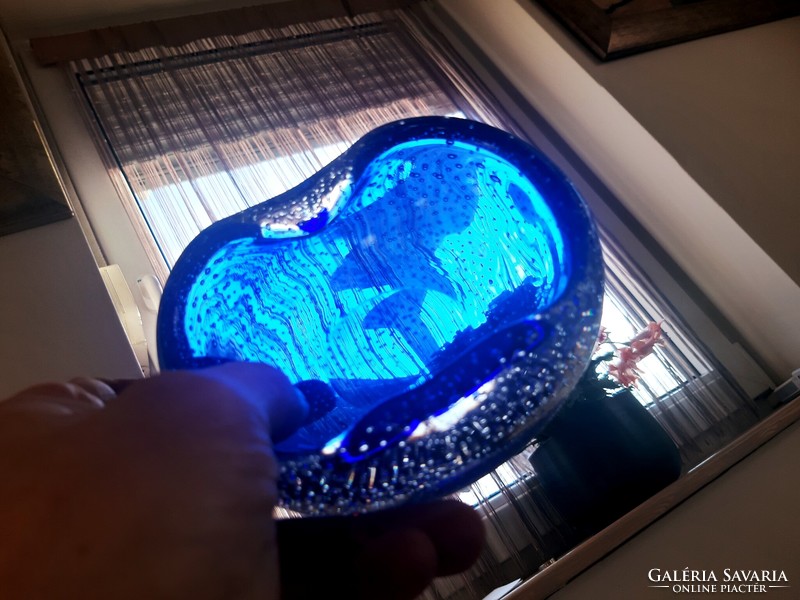 Muránói Buborék Mintás Kék Színű Kínáló,Asztalközép