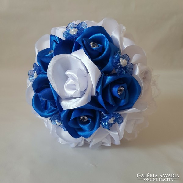 New, custom-made snow-white-blue rhinestone bridal eternal bouquet