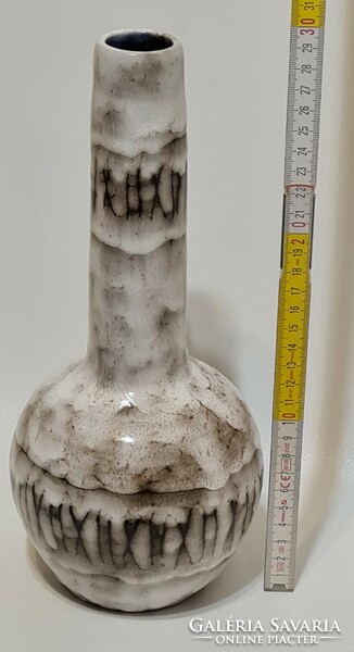 Large ceramic vase from Hódmezővásárhely, line design, black, gray glaze, handle (2945)