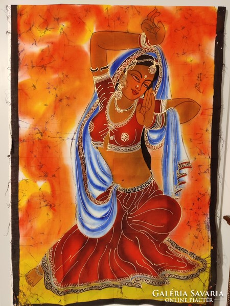 Hindu woman, batik mural painted on Indian canvas from India