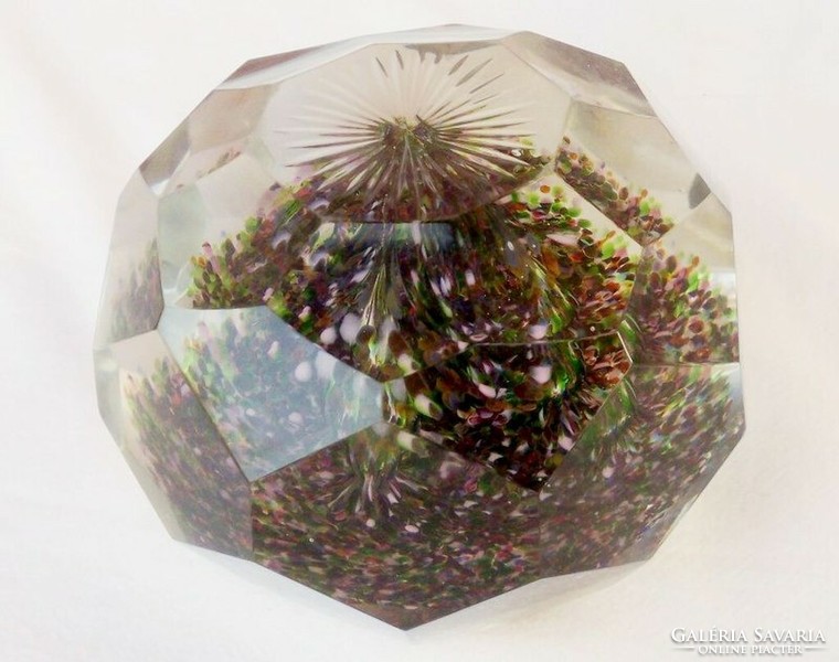 Old hand-polished large desk paperweight with lavender bush. End of the 19th century