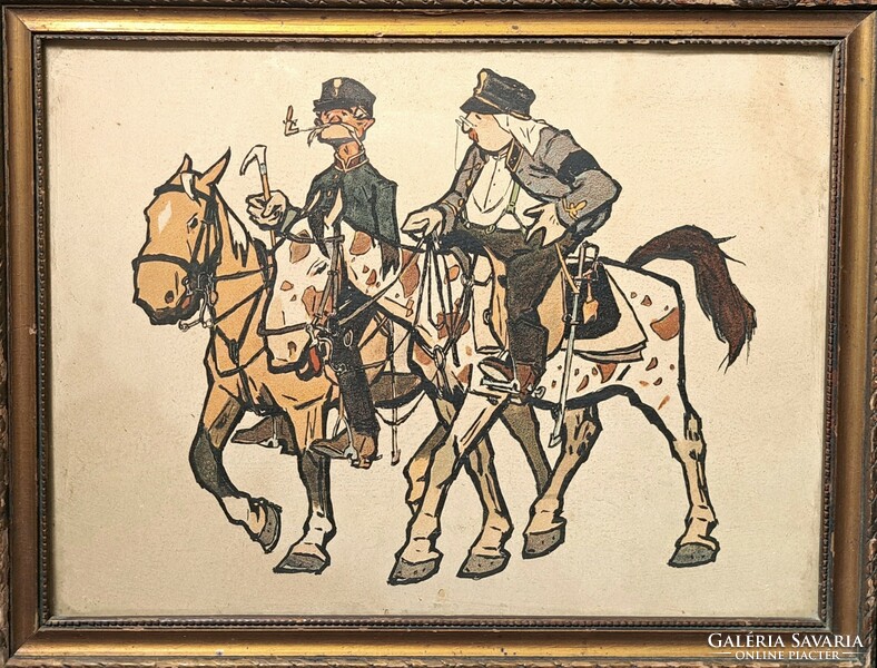 Pajtás ödon caricature about military life - lithograph, 1910s - Szmrecsány ödon