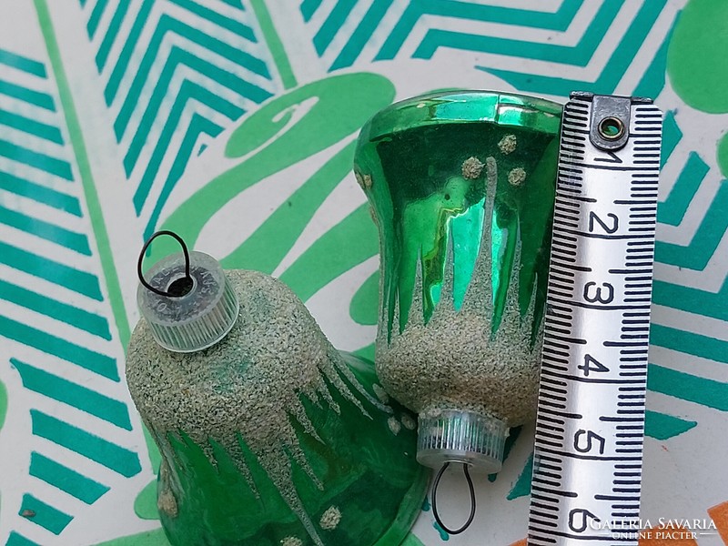 Retro üveg karácsonyfadísz zöld csengő üvegdísz harang 2 db