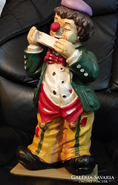 Retro, rare hard plastic, harmonica, clown figure - 34 cm